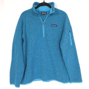 PATAGONIA Women's LARGE Better Sweater TEAL Sleeve Pocket 1/4 Zip Fleece Blue